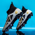 High Top Sock Collar AG Soccer Cleats for Men in Black Studded Sole