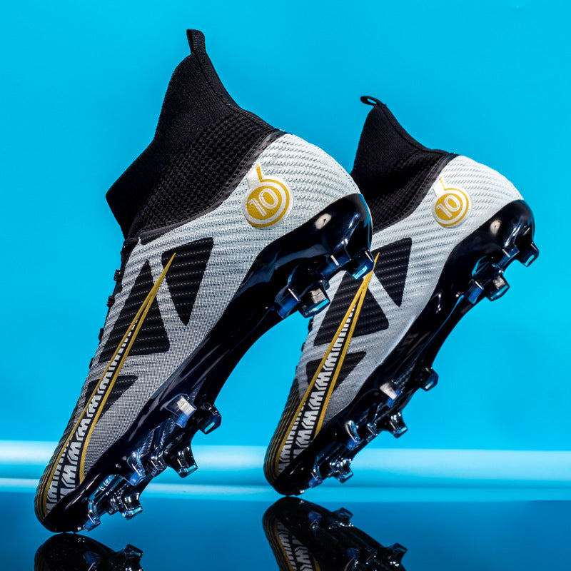 High Top Sock Collar AG Soccer Cleats for Men in Black Studded Sole