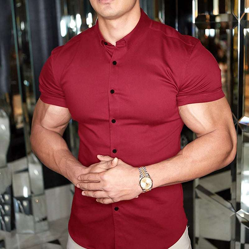 Slim fit lightweight short sleeve shirt in wine red
