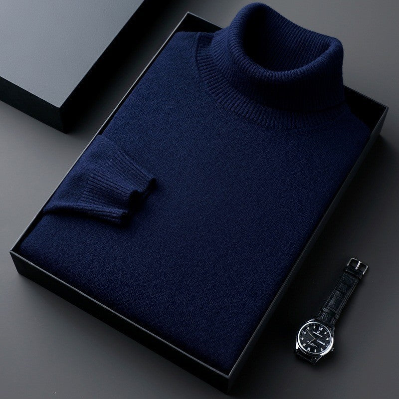 Winter Soft Fine Knit Turtleneck Sweater for Men in Dark Blue