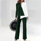 Asymmetric design modern pant suit set in fir green