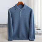 Fall Fine Wool Knit Button Polo Sweater for Men in Light Blue
