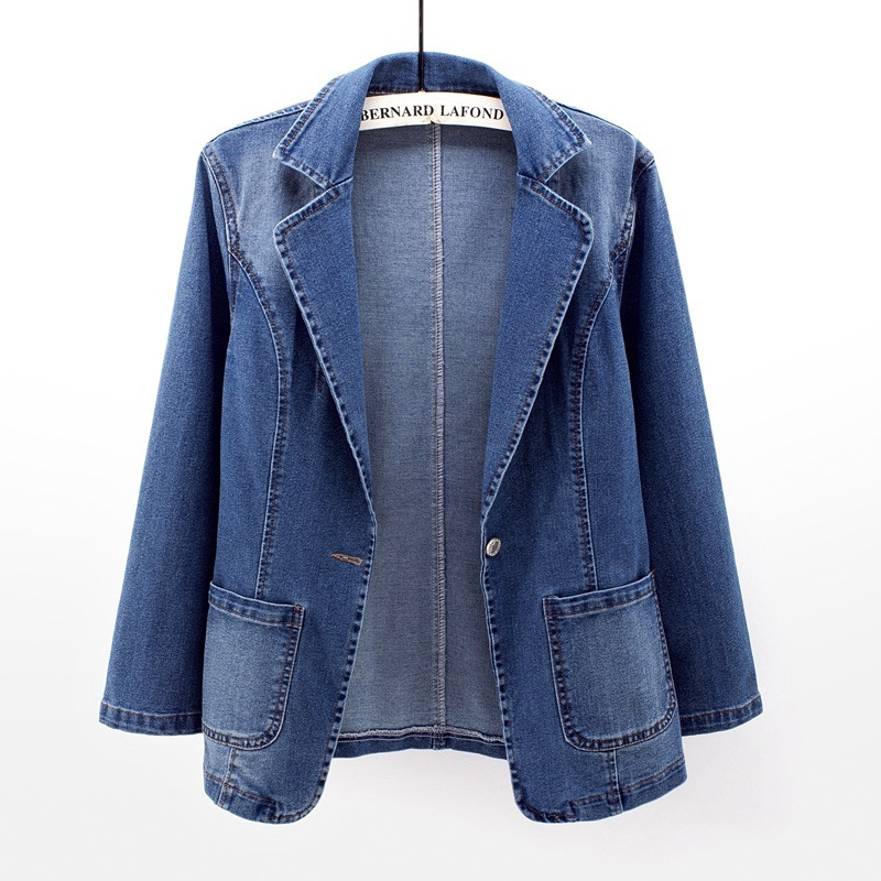 Women's Flared Hem Denim Blazer Jacket Notch Lapel