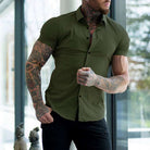 Slim fit lightweight short sleeve shirt in army green