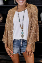 Sequin embellished loose fit knit cardigan in champagne