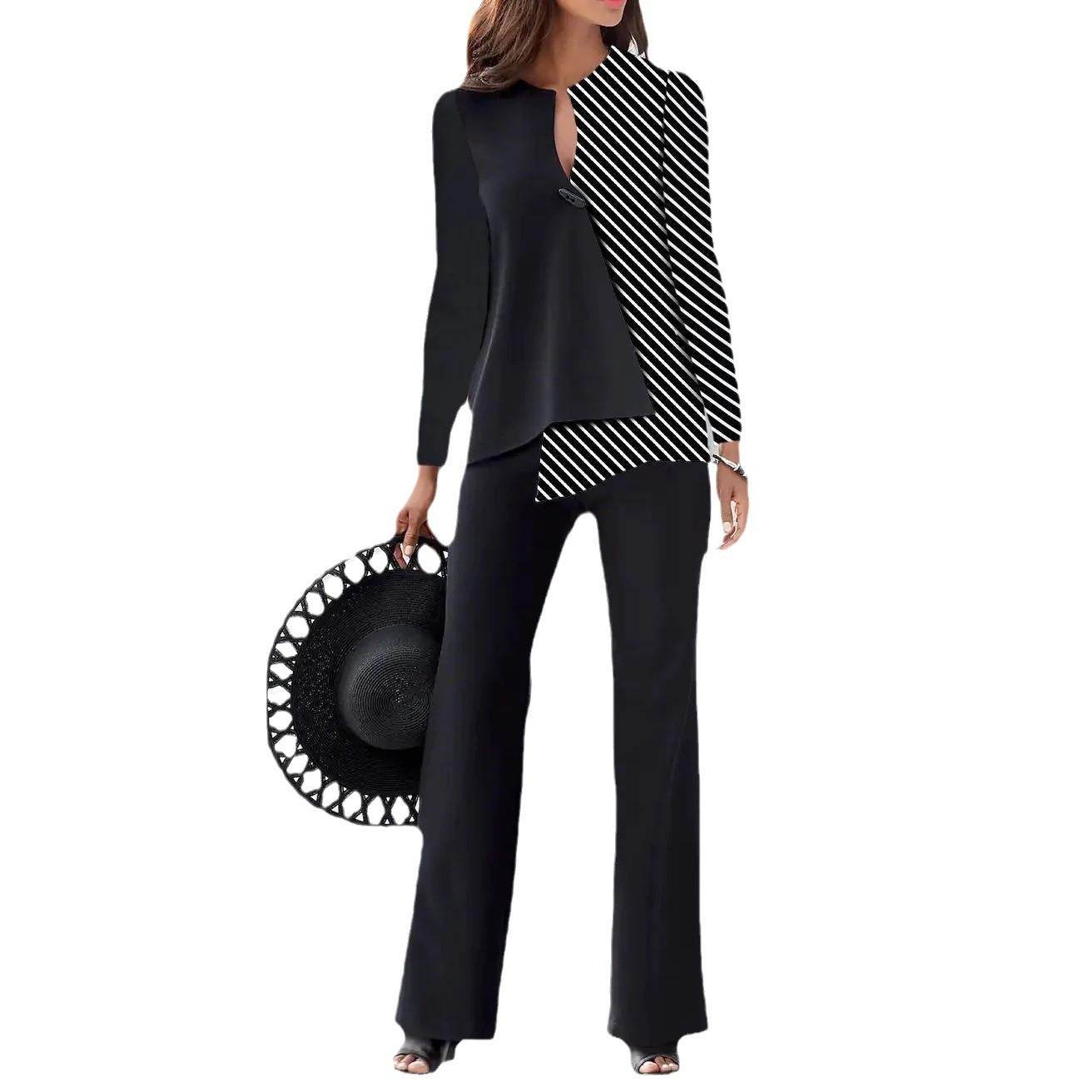 Asymmetric design modern pant suit set, view 4