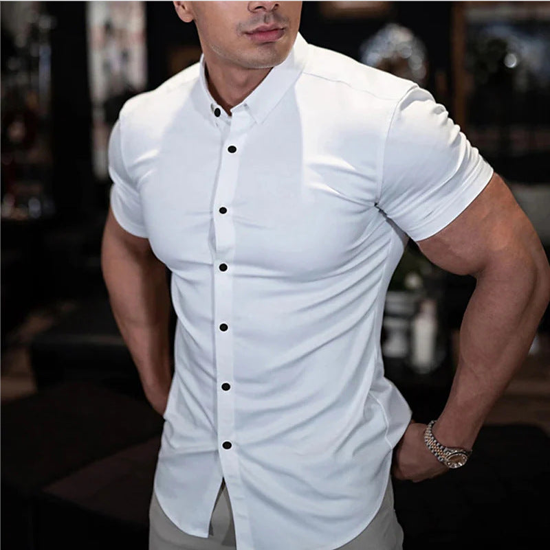 Slim fit lightweight short sleeve shirt in white