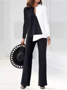 Asymmetric design modern pant suit set in white