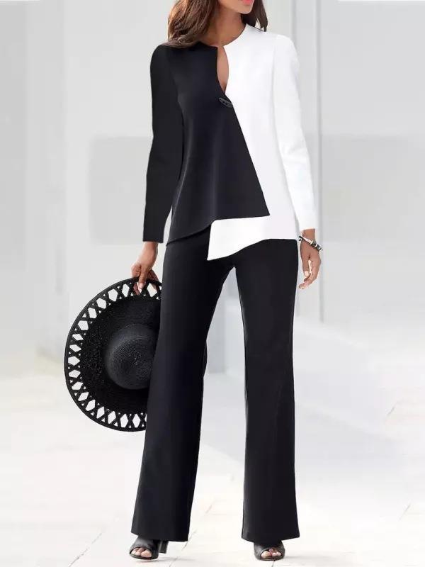 Asymmetric design modern pant suit set in white