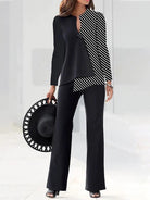Asymmetric design modern pant suit set in black