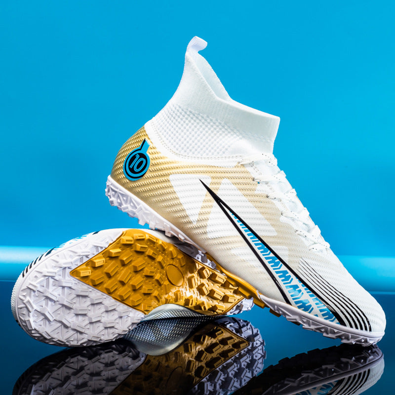 High Top Sock Collar AG Soccer Cleats for Men in White Turf Sole