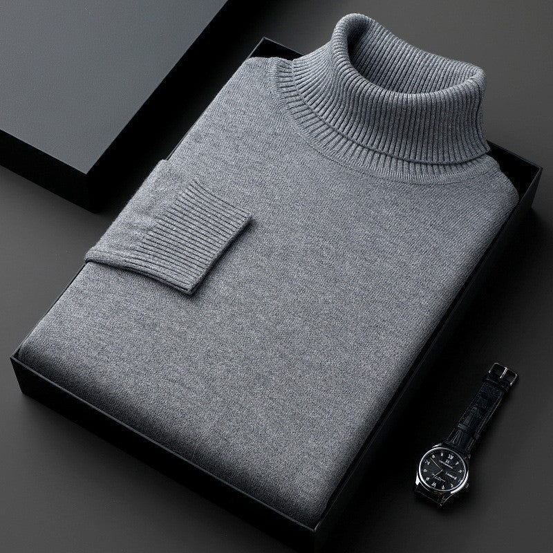 Winter Soft Fine Knit Turtleneck Sweater for Men in Gray