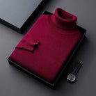 Winter Soft Fine Knit Turtleneck Sweater for Men in Dark Red