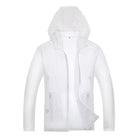 Ultralight hooded rain jacket with reflective trim in white