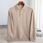 Fall Fine Wool Knit Button Polo Sweater for Men in Khaki