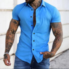 Slim fit lightweight short sleeve shirt in blue