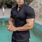 Slim fit lightweight short sleeve shirt in black
