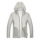 Ultralight hooded rain jacket with reflective trim in gray