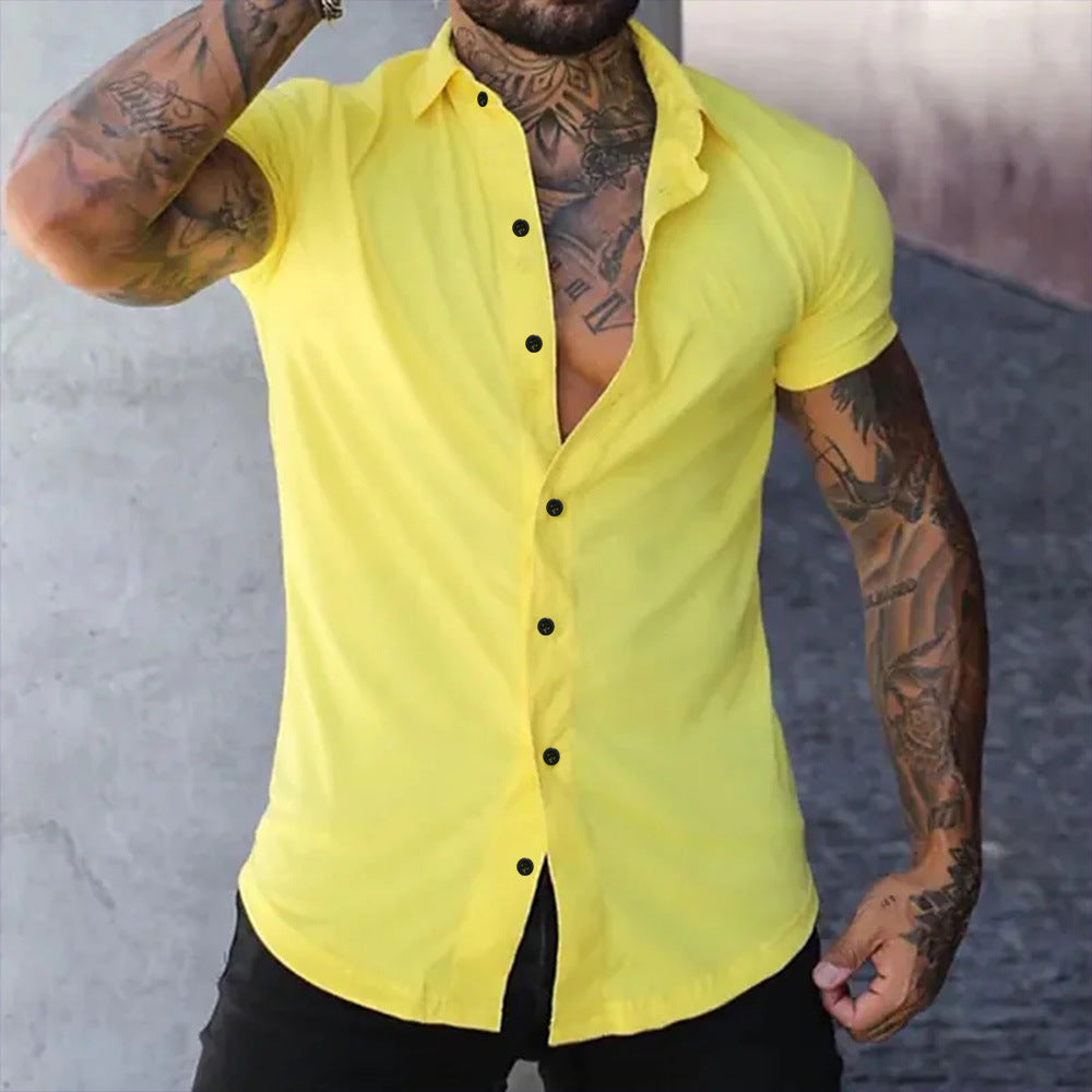 Slim fit lightweight short sleeve shirt in yellow