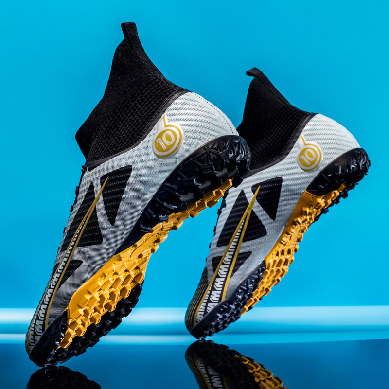 High Top Sock Collar AG Soccer Cleats for Men in Black Turf Sole