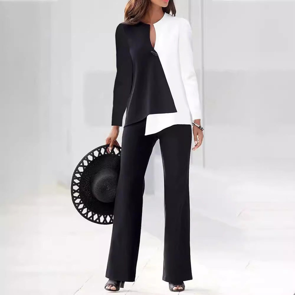 Asymmetric design modern pant suit set, view 3