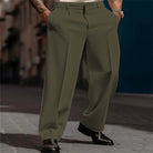 High waist double pleat wide leg suit pant in olive green