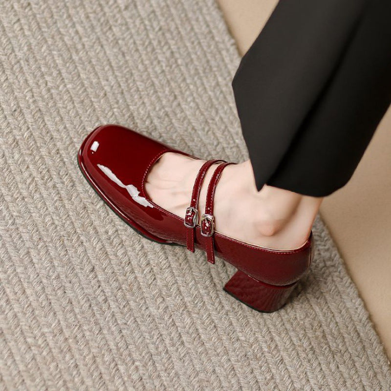 Fall Faux Leather Block Heel Mary Jane Pumps for Women