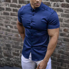 Slim fit lightweight short sleeve shirt in dark blue