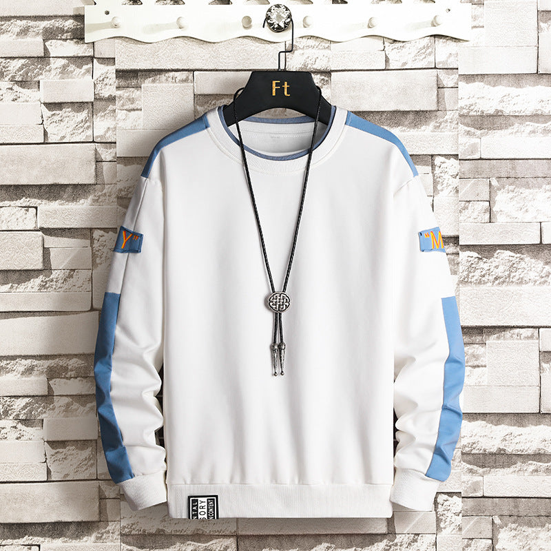 Cotton blend sporty crew neck sweatshirt in white