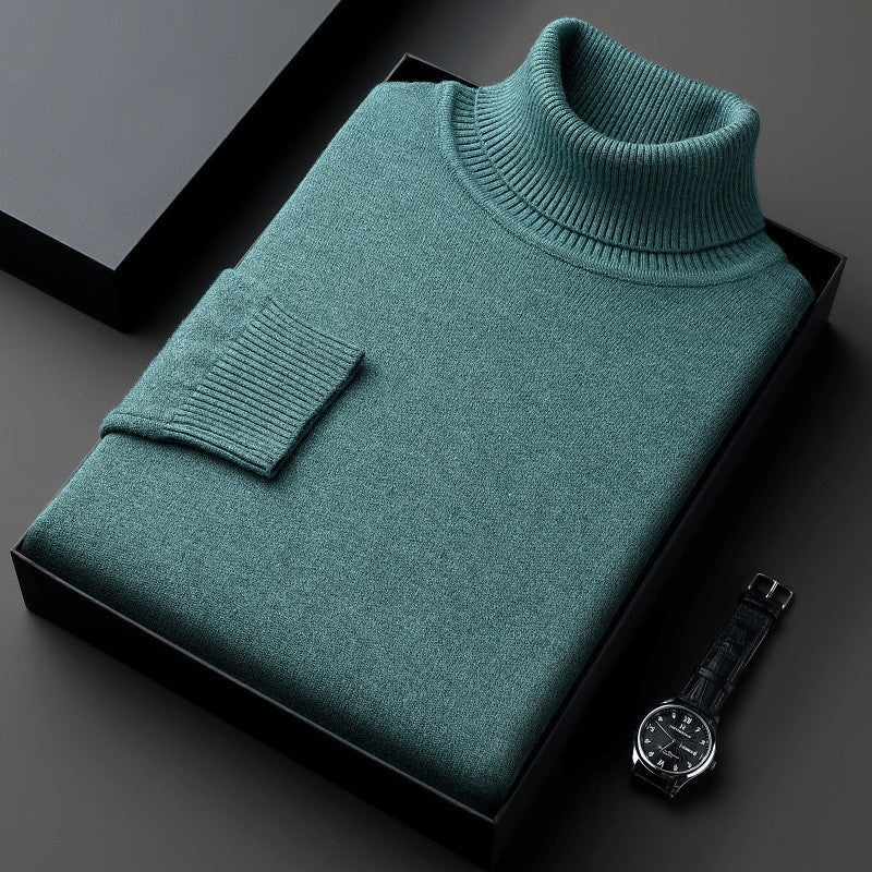 Winter Soft Fine Knit Turtleneck Sweater for Men in Teal