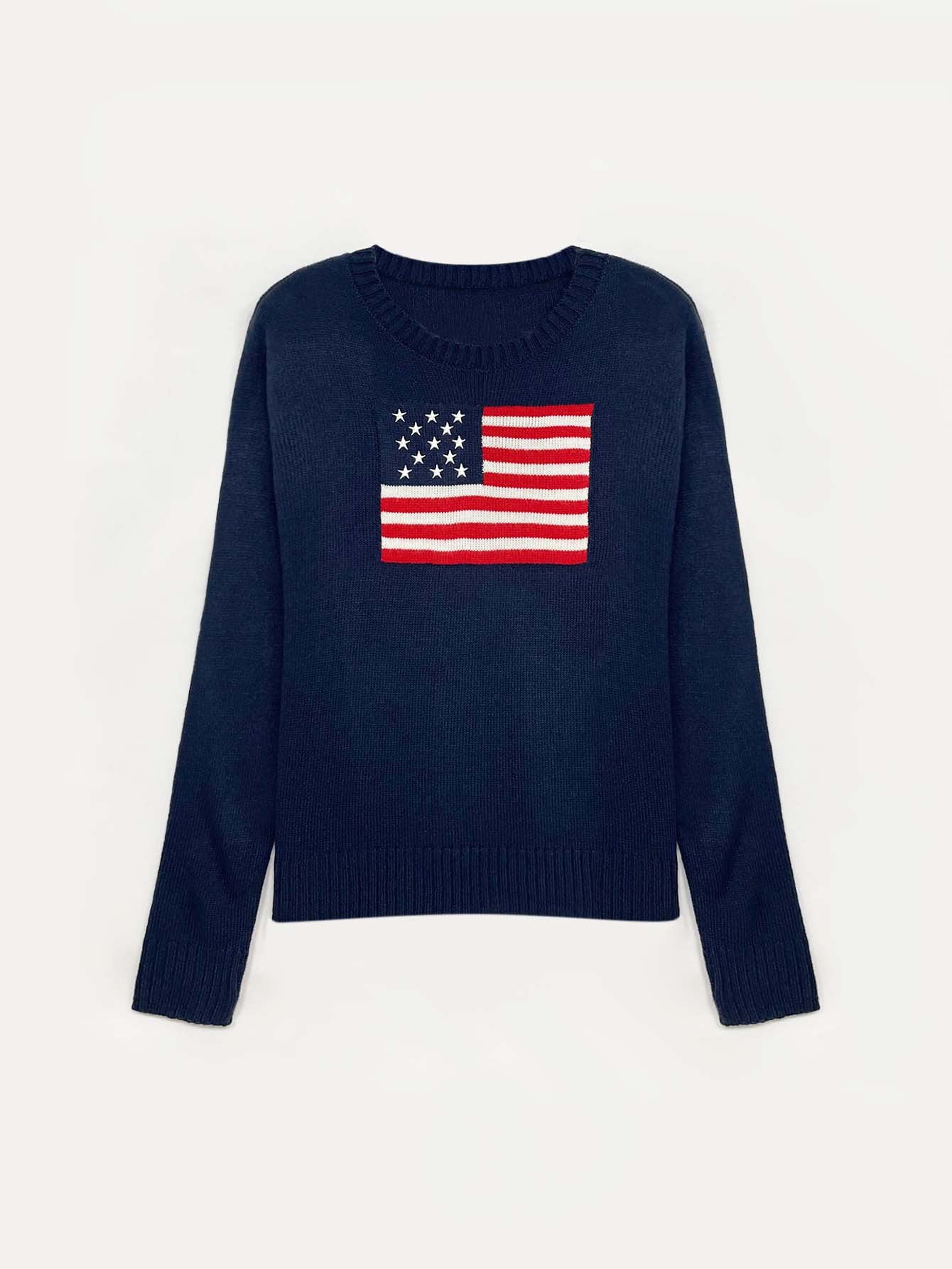 American flag motif knit sweater in dark blue
