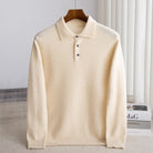 Fall Fine Wool Knit Button Polo Sweater for Men in Beige