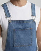 Durable denim bib short with pockets, view 2