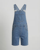Durable denim bib short with pockets, view 3