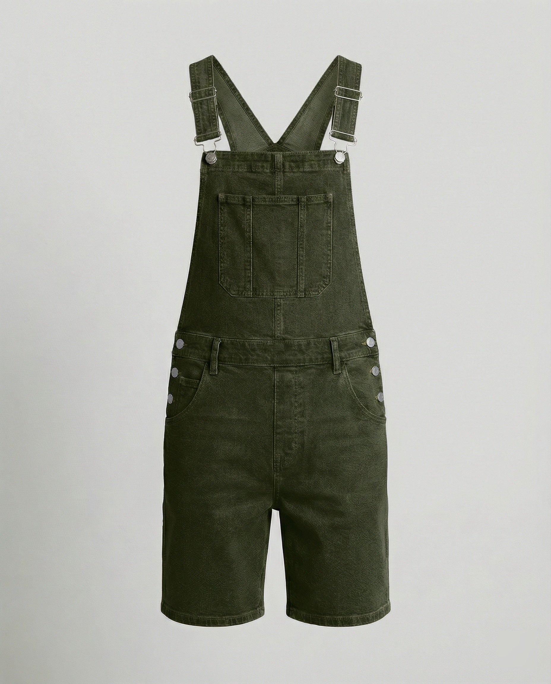 Durable denim bib short with pockets in green