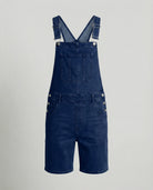 Durable denim bib short with pockets in blue-black