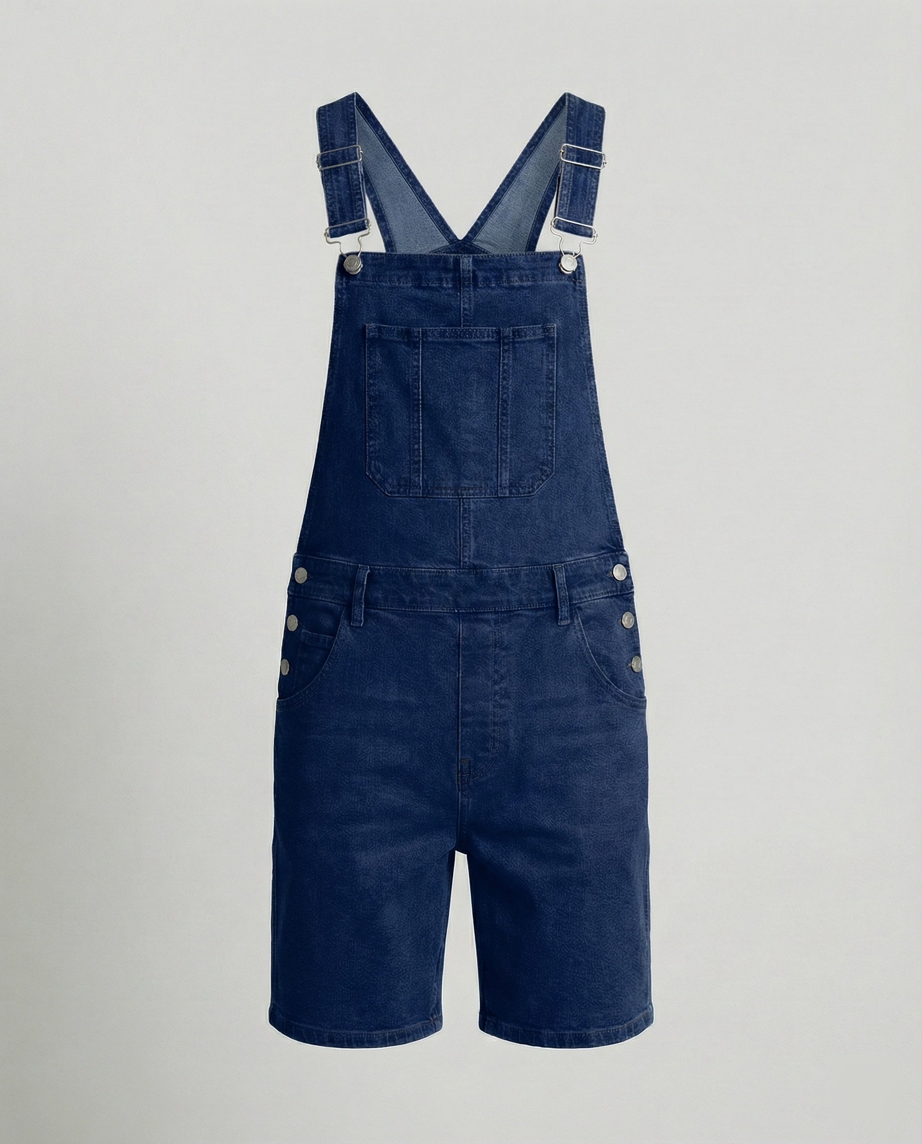 Durable denim bib short with pockets in blue-black