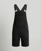 Durable denim bib short with pockets in black