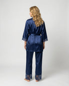 Silk pajama set with piped trim, view 2