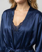 Silk pajama set with piped trim, view 4