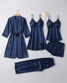 Silk pajama set with piped trim, view 3
