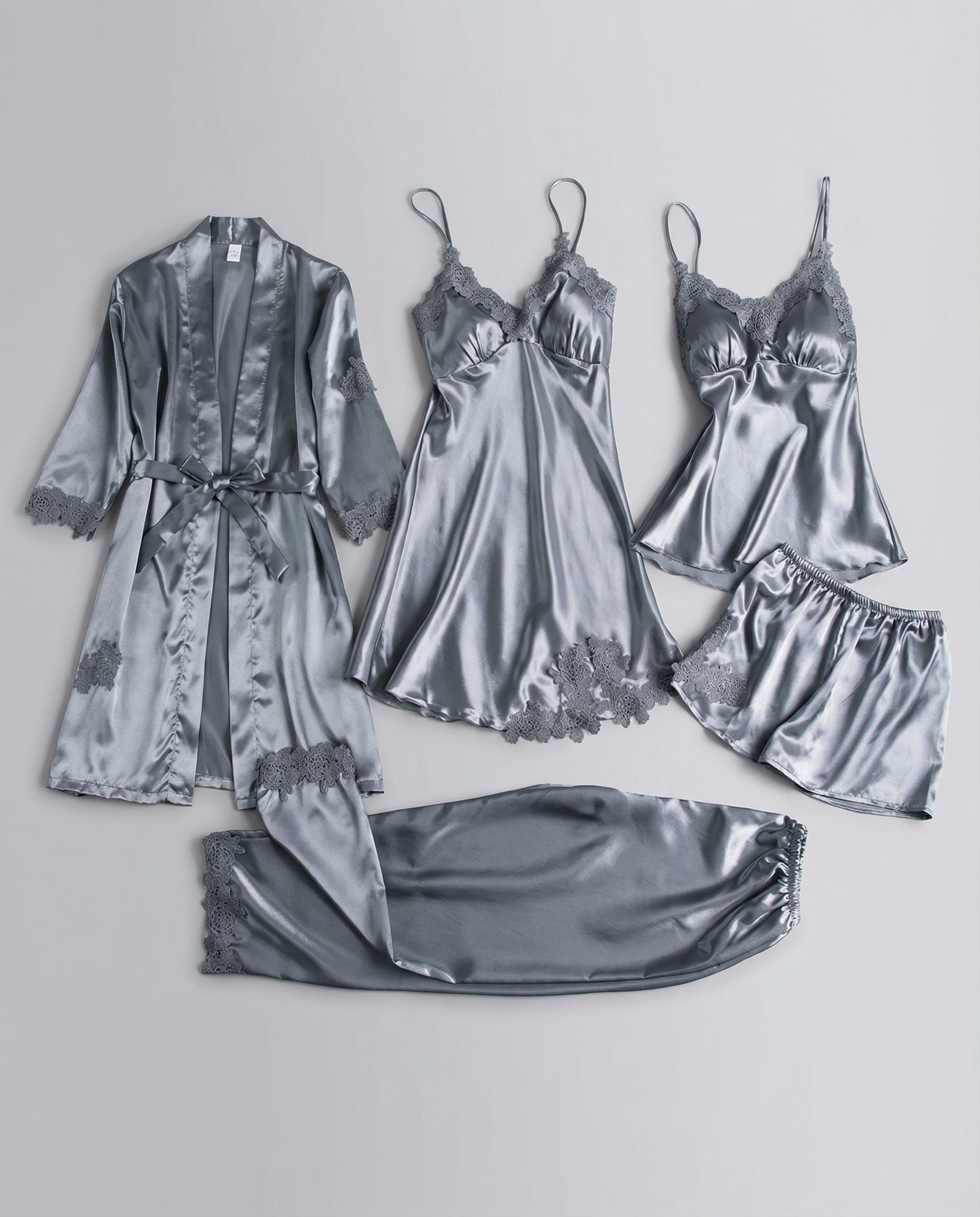 Silk pajama set with piped trim in light blue