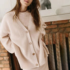 Fall Cashmere Feel Oversized V Neck Cardigan for Women in Blush Pink
