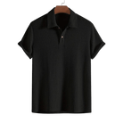 Rolled sleeve waffle knit relaxed polo in black