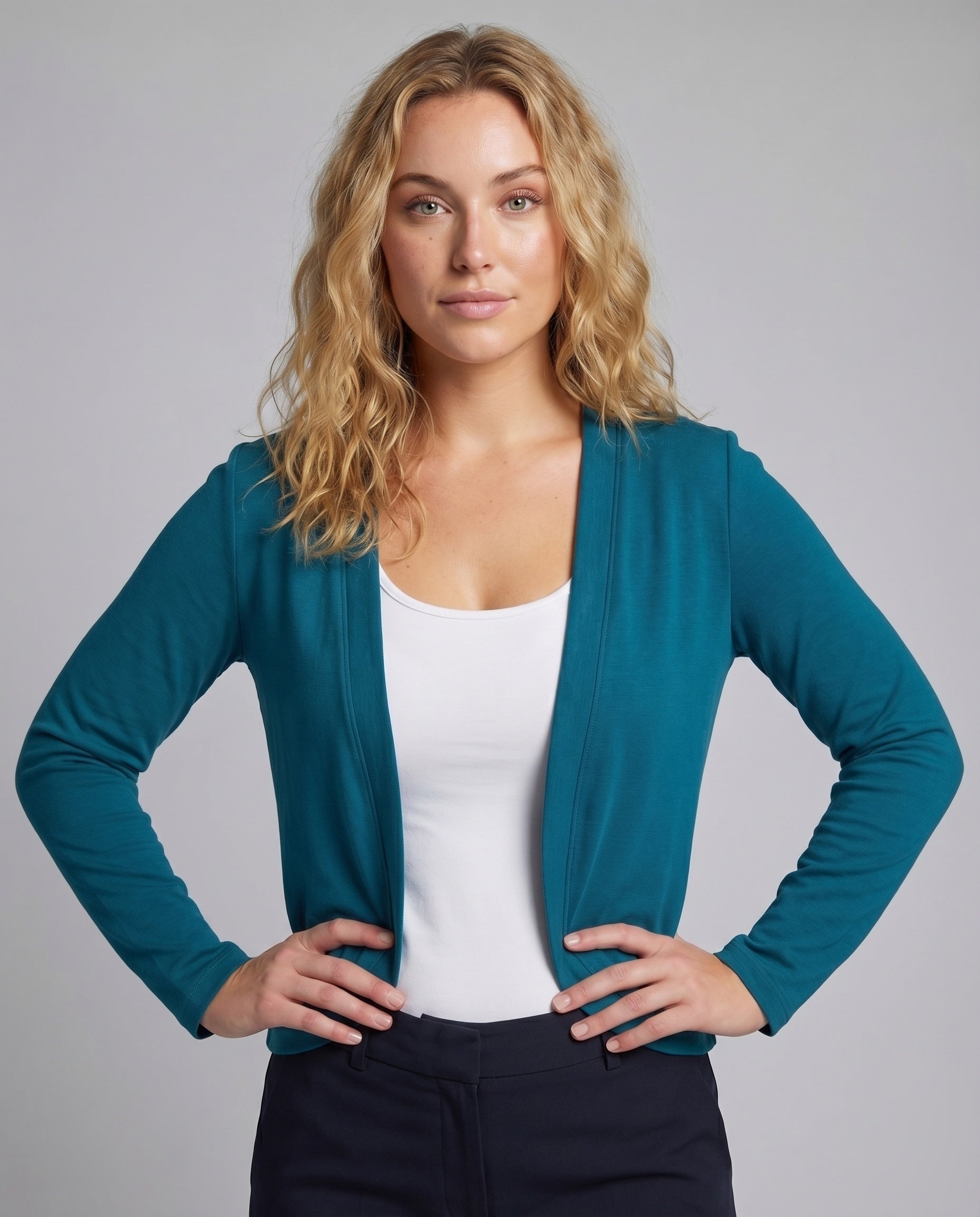 Shawl collar open front tailored bolero blazer, view 2