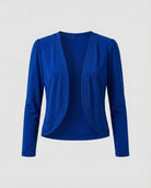 Shawl collar open front tailored bolero blazer in royal blue