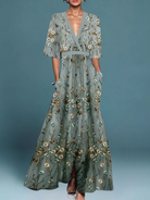 Floral print mid sleeve dress in green