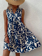 Boho floral V-neck strappy mini dress in blue