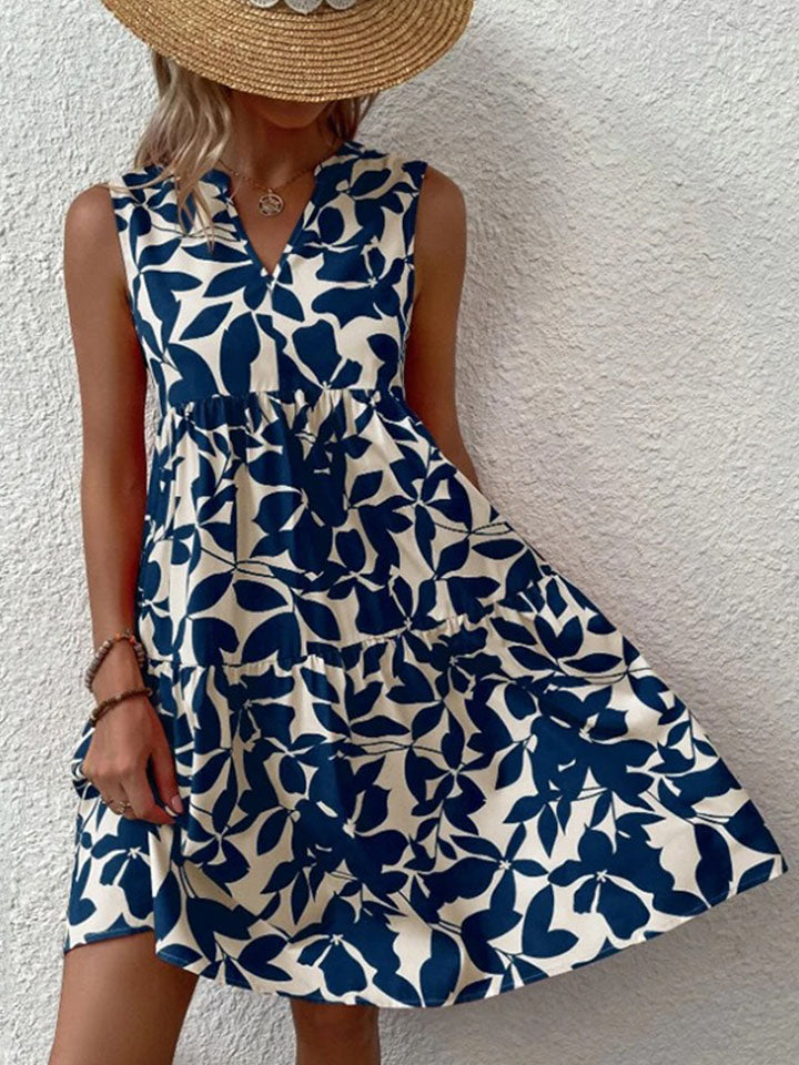 Boho floral V-neck strappy mini dress in blue