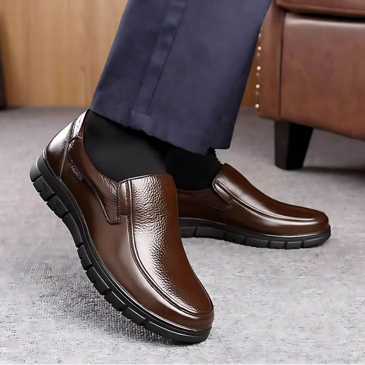Fall Slip On Orthopedic Style Walking Loafers for Men in Brown